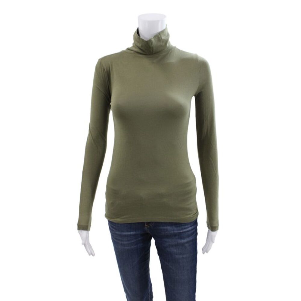 J Crew Womens Green Cotton Turtleneck Long Sleeve Basic T-Shirt Size 2XS